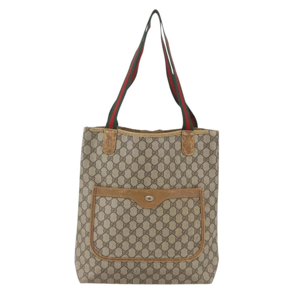 GUCCI GG Supreme Web Sherry Line Tote Bag PVC Beige 40 02 003 Auth 160283