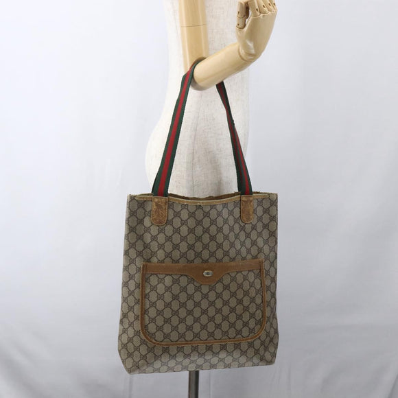 GUCCI GG Supreme Web Sherry Line Tote Bag PVC Beige 40 02 003 Auth 160283