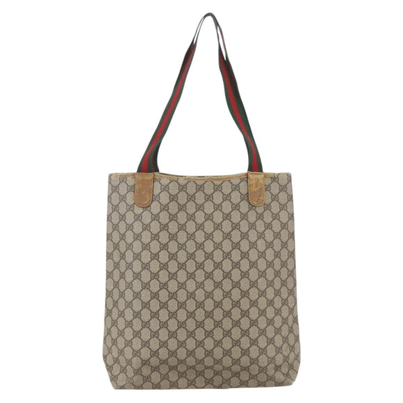 GUCCI GG Supreme Web Sherry Line Tote Bag PVC Beige 40 02 003 Auth 160283