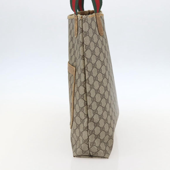 GUCCI GG Supreme Web Sherry Line Tote Bag PVC Beige 40 02 003 Auth 160283