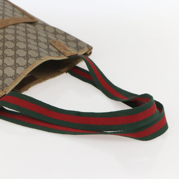 GUCCI GG Supreme Web Sherry Line Tote Bag PVC Beige 40 02 003 Auth 160283