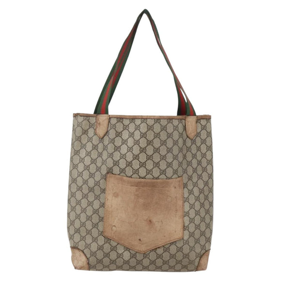 GUCCI GG Supreme Web Sherry Line Tote Bag PVC Beige 002 904 0222 Auth 160284