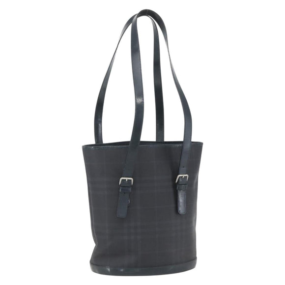 BURBERRY Nova Check Tote Bag PVC Navy Silver Auth 160290