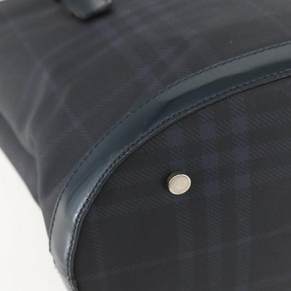BURBERRY Nova Check Tote Bag PVC Navy Silver Auth 160290