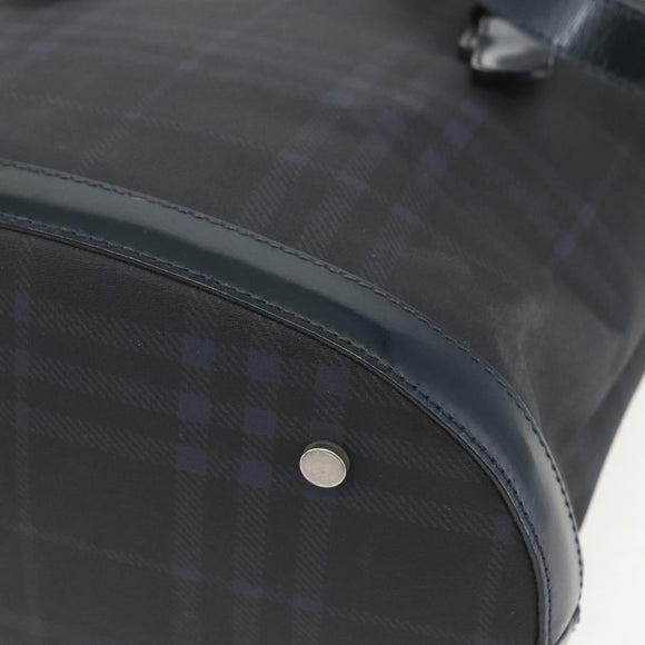 BURBERRY Nova Check Tote Bag PVC Navy Silver Auth 160290