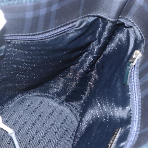 BURBERRY Nova Check Tote Bag PVC Navy Silver Auth 160290