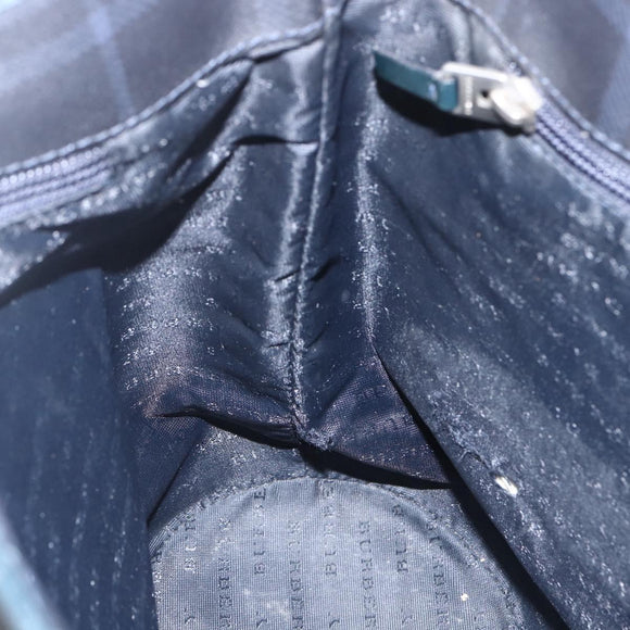 BURBERRY Nova Check Tote Bag PVC Navy Silver Auth 160290