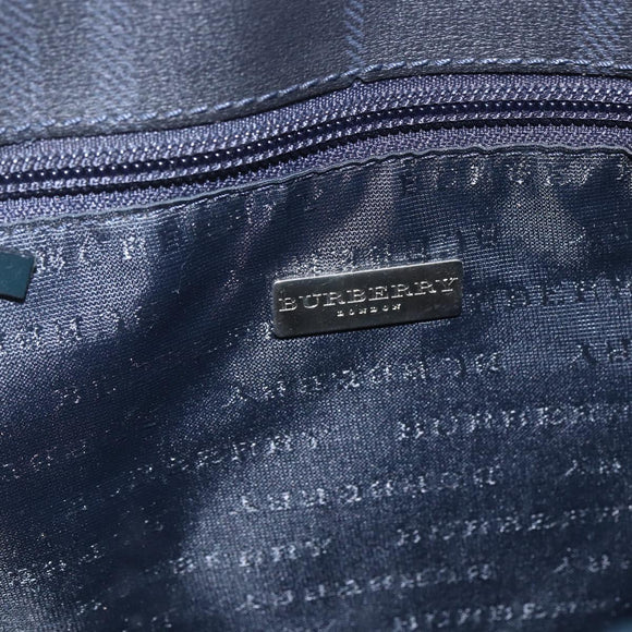 BURBERRY Nova Check Tote Bag PVC Navy Silver Auth 160290