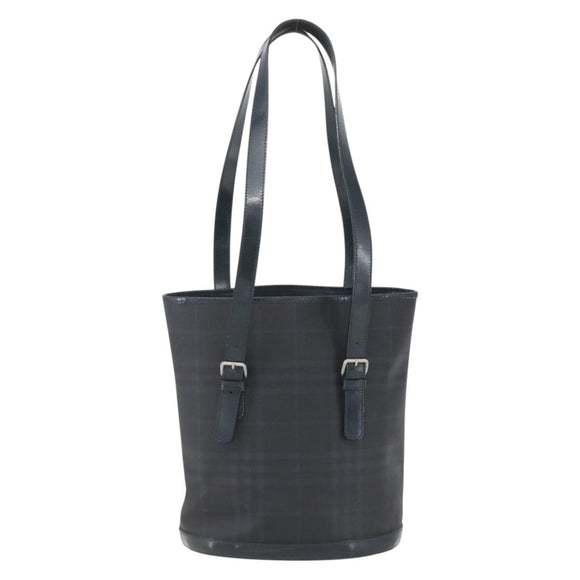 BURBERRY Nova Check Tote Bag PVC Navy Silver Auth 160290