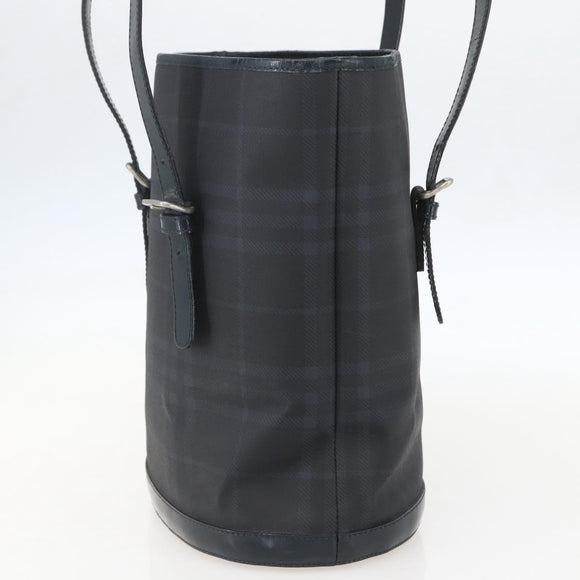 BURBERRY Nova Check Tote Bag PVC Navy Silver Auth 160290