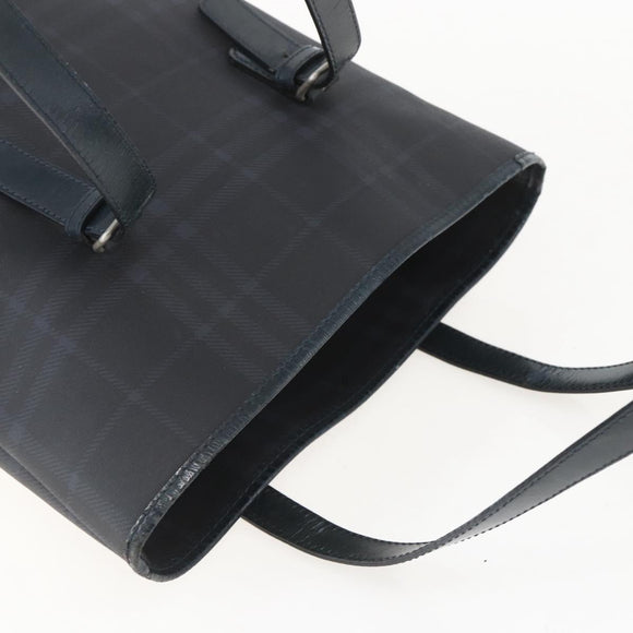 BURBERRY Nova Check Tote Bag PVC Navy Silver Auth 160290