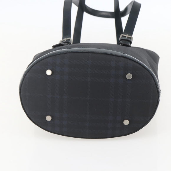 BURBERRY Nova Check Tote Bag PVC Navy Silver Auth 160290