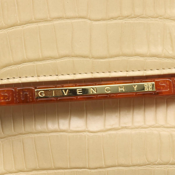 GIVENCHY Hand Bag Embossed leather Beige Gold Auth 160292