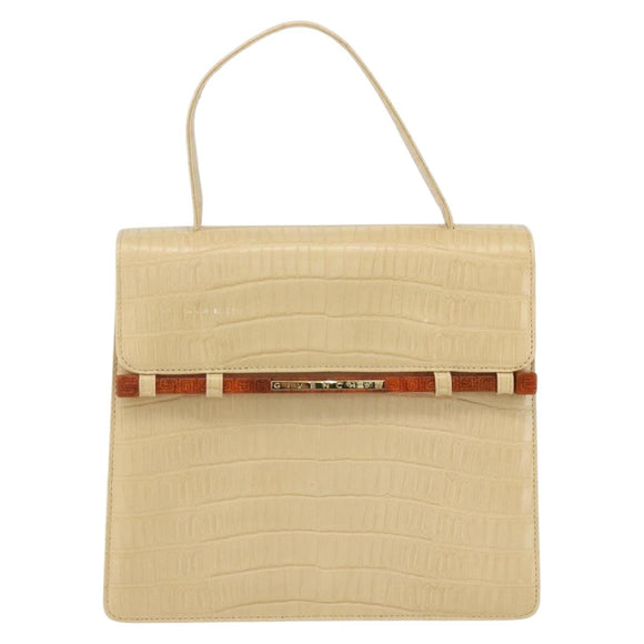 GIVENCHY Hand Bag Embossed leather Beige Gold Auth 160292