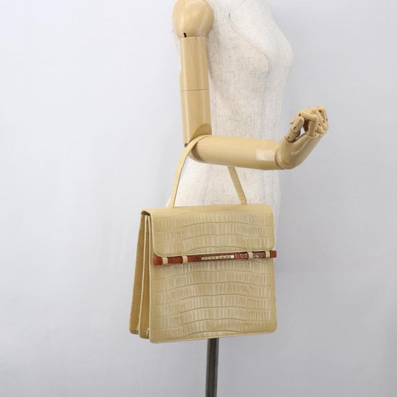 GIVENCHY Hand Bag Embossed leather Beige Gold Auth 160292