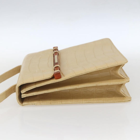 GIVENCHY Hand Bag Embossed leather Beige Gold Auth 160292