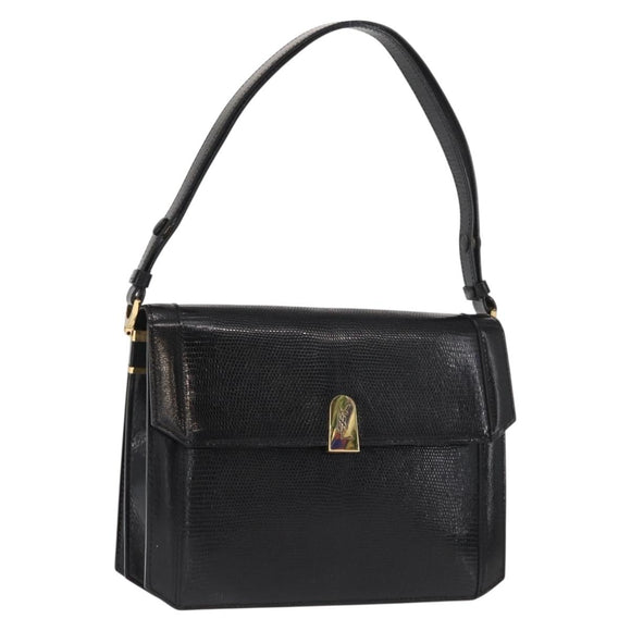 SAINT LAURENT Shoulder Bag Embossed leather Black Gold Auth 160293V