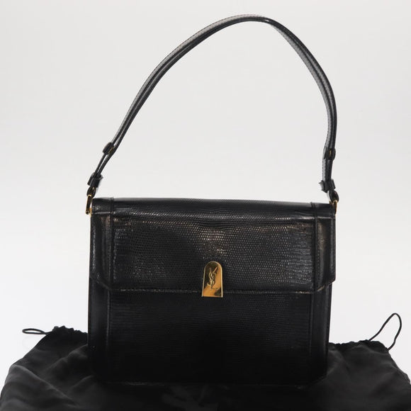 SAINT LAURENT Shoulder Bag Embossed leather Black Gold Auth 160293V