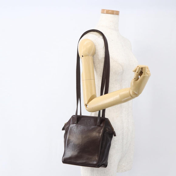 PRADA Chain Shoulder Bag Leather plastic Brown Gold Auth 160295