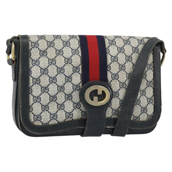 GUCCI GG Supreme Sherry Line Shoulder Bag PVC Navy Gold Auth 160298