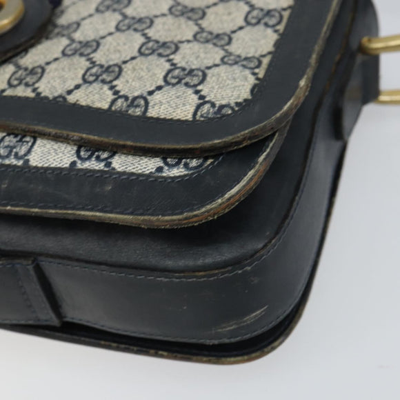 GUCCI GG Supreme Sherry Line Shoulder Bag PVC Navy Gold Auth 160298