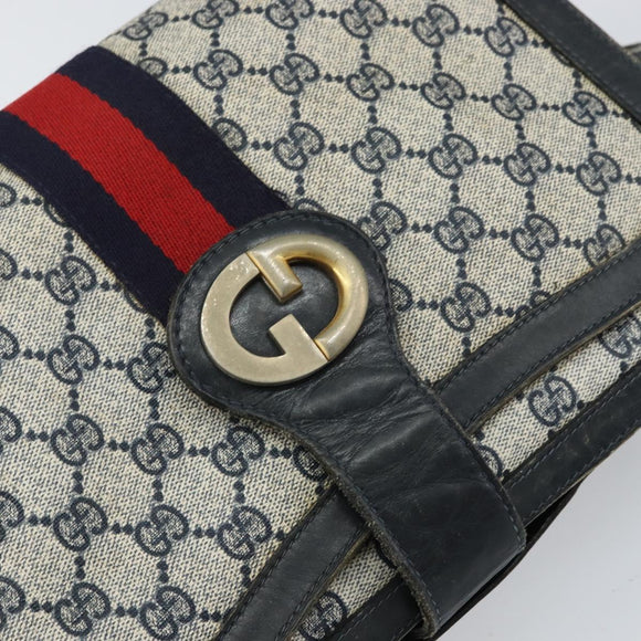 GUCCI GG Supreme Sherry Line Shoulder Bag PVC Navy Gold Auth 160298