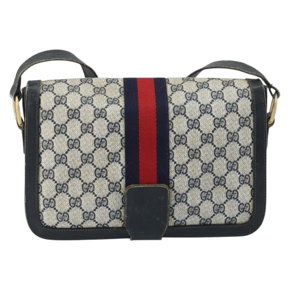 GUCCI GG Supreme Sherry Line Shoulder Bag PVC Navy Gold Auth 160298