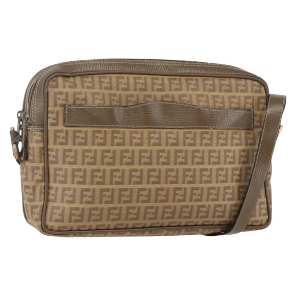 FENDI Zucchino Canvas Shoulder Bag PVC Brown Gold Auth 160299