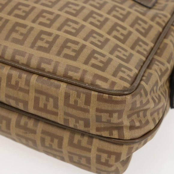 FENDI Zucchino Canvas Shoulder Bag PVC Brown Gold Auth 160299