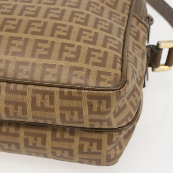 FENDI Zucchino Canvas Shoulder Bag PVC Brown Gold Auth 160299