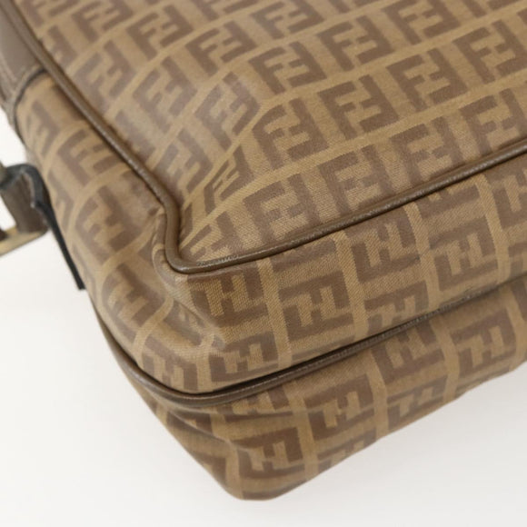 FENDI Zucchino Canvas Shoulder Bag PVC Brown Gold Auth 160299