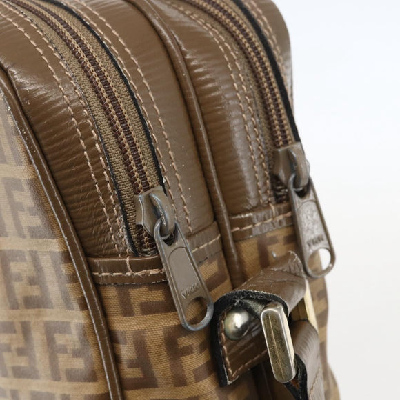 FENDI Zucchino Canvas Shoulder Bag PVC Brown Gold Auth 160299