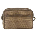 FENDI Zucchino Canvas Shoulder Bag PVC Brown Gold Auth 160299-13