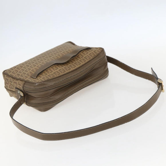 FENDI Zucchino Canvas Shoulder Bag PVC Brown Gold Auth 160299