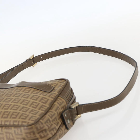 FENDI Zucchino Canvas Shoulder Bag PVC Brown Gold Auth 160299