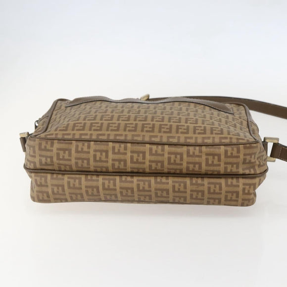 FENDI Zucchino Canvas Shoulder Bag PVC Brown Gold Auth 160299