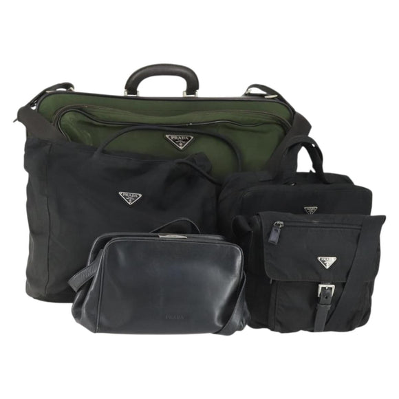 PRADA Hand Bag Nylon 5 Set Khaki Black Auth 160316