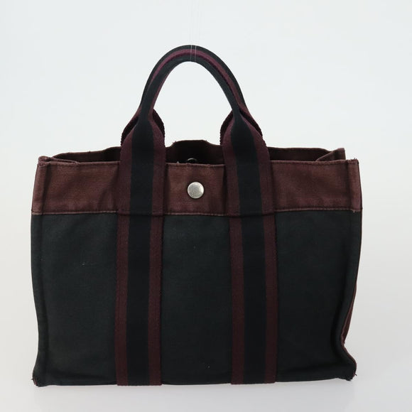HERMES Fourre Tout Hand Bag Canvas 3 Set Black Red Bordeaux Auth 160324
