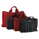 HERMES Fourre Tout Hand Bag Canvas 4 Set Black Red Bordeaux Auth 160325-1