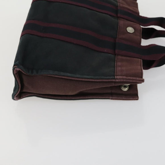 HERMES Fourre Tout Hand Bag Canvas 4 Set Black Red Bordeaux Auth 160325