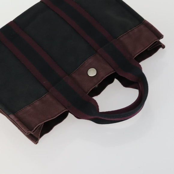 HERMES Fourre Tout Hand Bag Canvas 4 Set Black Red Bordeaux Auth 160325