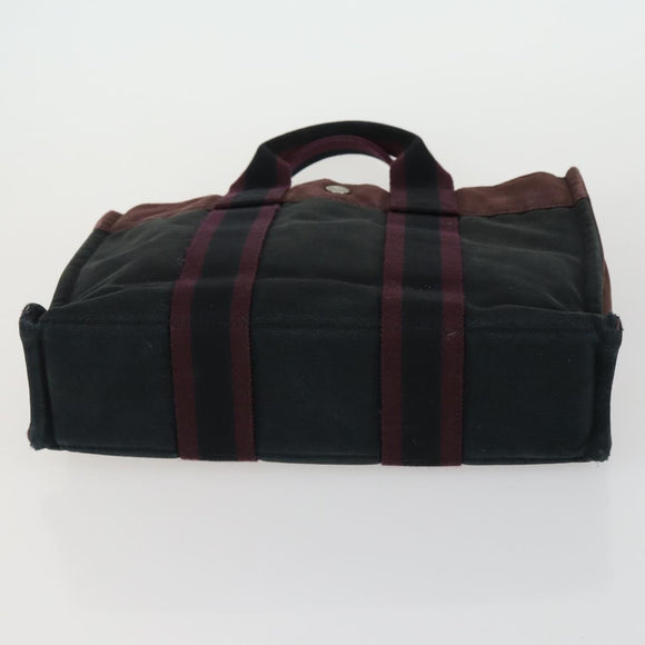 HERMES Fourre Tout Hand Bag Canvas 4 Set Black Red Bordeaux Auth 160325