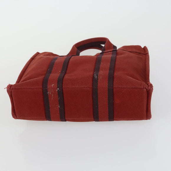 HERMES Fourre Tout Hand Bag Canvas 4 Set Black Red Bordeaux Auth 160325