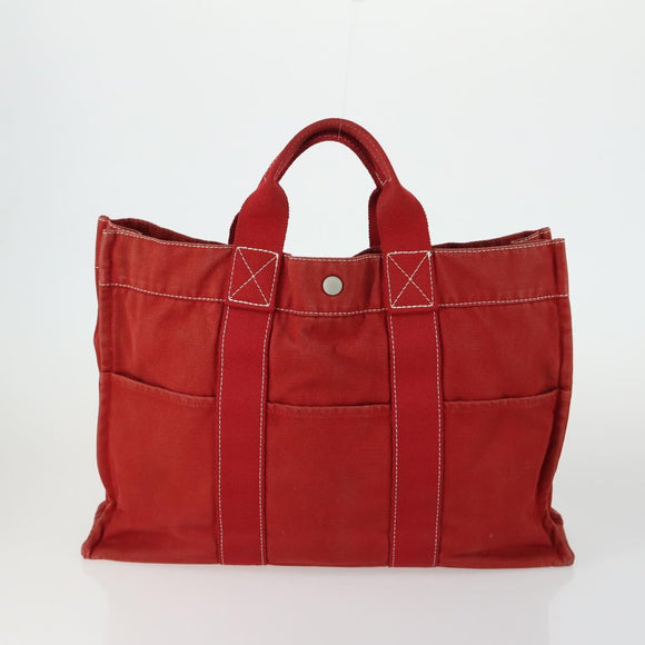 HERMES Fourre Tout Hand Bag Canvas 4 Set Black Red Bordeaux Auth 160325