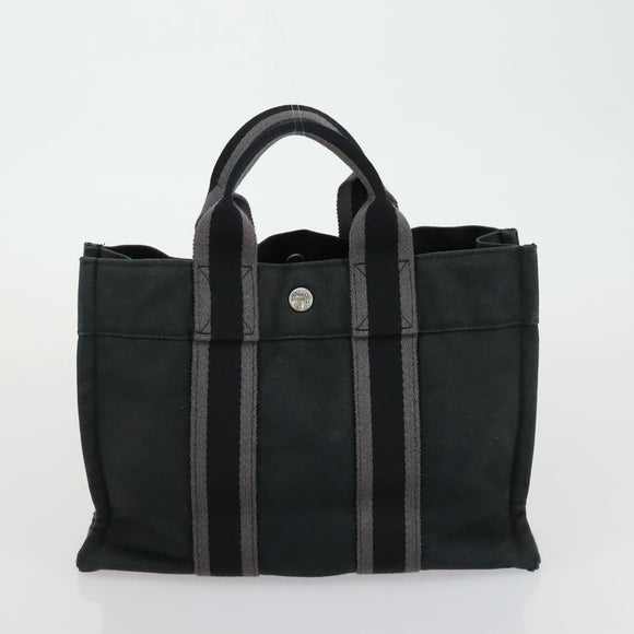 HERMES Fourre Tout Hand Bag Canvas 4 Set Black Red Bordeaux Auth 160325