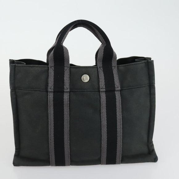 HERMES Fourre Tout Hand Bag Canvas 4 Set Black Red Bordeaux Auth 160325