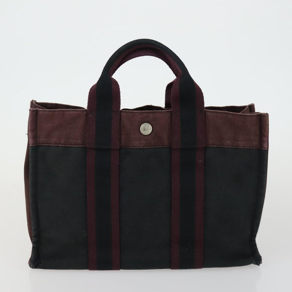 HERMES Fourre Tout Hand Bag Canvas 4 Set Black Red Bordeaux Auth 160325