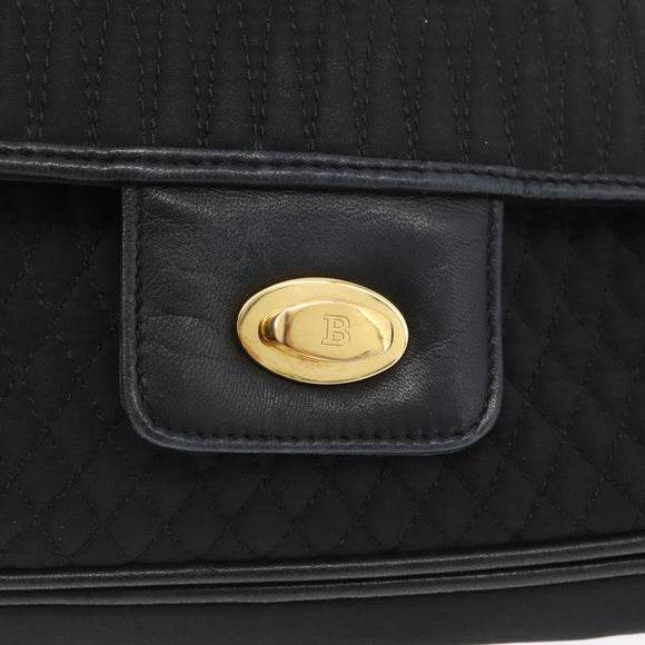 BALLY Quilted Chain Shoulder Bag Nylon Black Gold Auth 160374