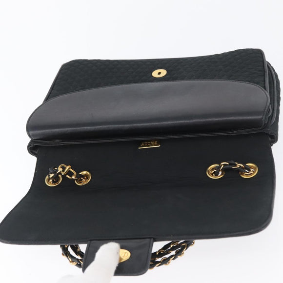 BALLY Quilted Chain Shoulder Bag Nylon Black Gold Auth 160374