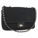 BALLY Quilted Chain Shoulder Bag Nylon Black Gold Auth 160374-1
